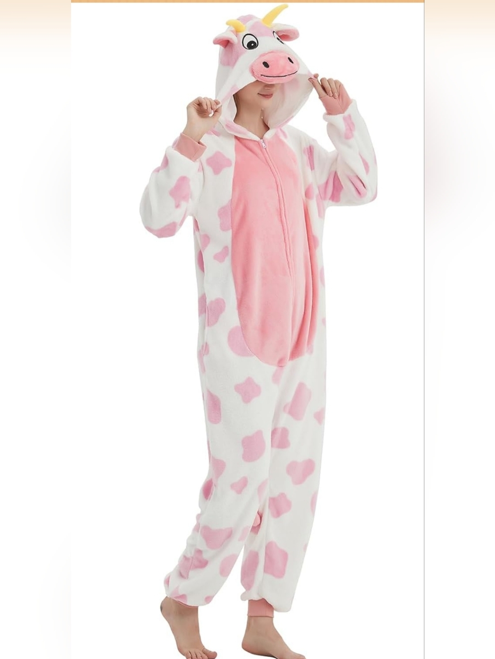 Pink & White Cow Print Fleece Onesie Costume Women 10/12